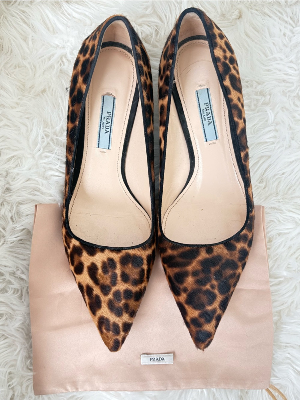 Prada Leopard-Print Pointed Toe Pumps - Brown Black
